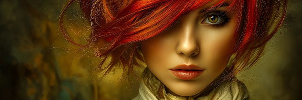 Twarz, Grafika, Czerwonowłosa, Kobieta