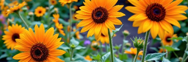 Liście, Słoneczniki ozdobne, Kwiaty