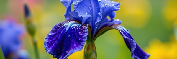Kwiat, Irys, Niebieski, Zbliżenie, Krople
