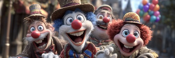 Czerwone, Grafika AI, Nosy, Klauny