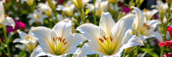 Białe, Grafika AI, Kwiaty, Lilie