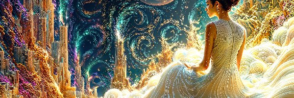 Suknia, Fantasy, Wieżowce, Kobieta