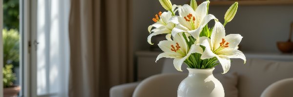 Białe, Biały, Lilie, Stół, Wazon