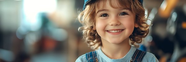 Uśmiechnięte, Kręcone, Dziecko, Czapka, Włosy