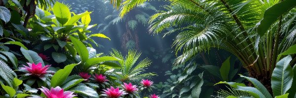 Tropikalny, Palmy, Ogród, Bromelie, Rośliny