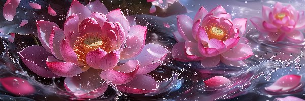 Lotosy, Grafika AI, Woda, Kwiaty