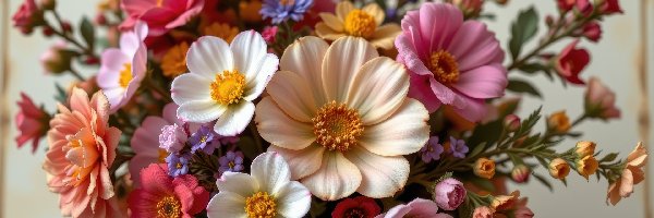 Różowe, Białe, Kremowe, Kwiaty, Kolorowe, Bukiet