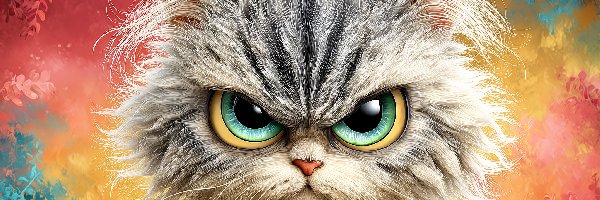 Tło, Oczy, Kolorowe, Grafika AI, Zielone, Kot