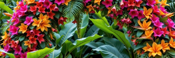 Kolorowe, Liście, Kwiaty, Łuk