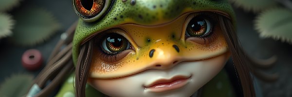 Smutna, Żaba, Dziewczyna, Grafika AI Fantasy, Oczy