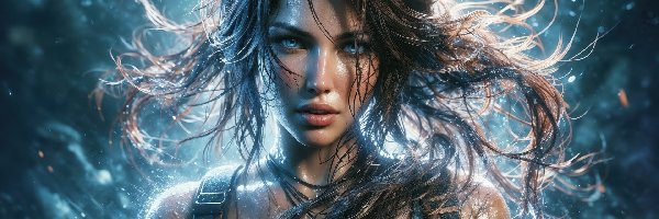 Postać, Grafika AI, Spojrzenie, Lara Croft