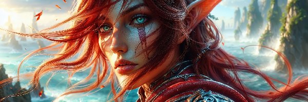 Fantasy, Włosy, Rude, Grafika AI, Elfka, Dziewczyna