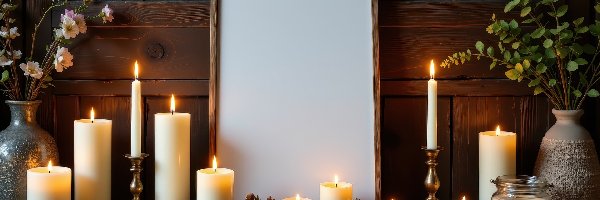 Rośliny, Tablica, Wazony, Świece