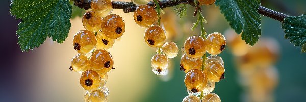 Owoce, Gałązka, Liście, Grafika AI, Porzeczki, Żółte