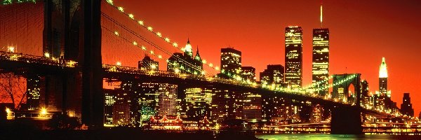 Most, Wieże, Noc, USA, Nowy Jork