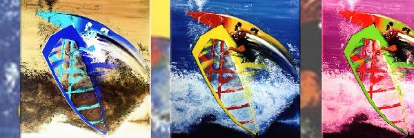 Windsurfing, żagiel , deski kolorowe, fala, morze