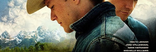 Heath Ledger, Brokeback Mountain, Jake Gyllenhaal, chmury, góry