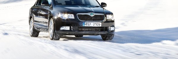 Śnieg, Skoda Superb, Czarna