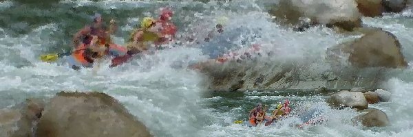 Rafting, rzeka, spływ, skały, wiosła