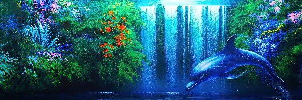 Krzewy, Wodospad, Delfin