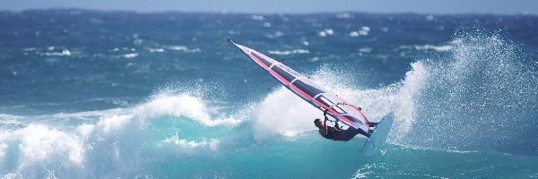 Windsurfing, żagiel , deska, fala, morze