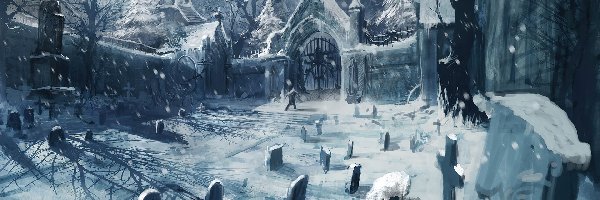 Cmentarz, Śnieg, Zima