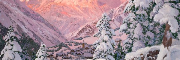 Góry, Śnieg, Drzewa, Alois Arnegger, Zima