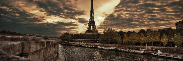 Niebo, Wieża Eiffla, Zachmurzone, Francja, Paryż