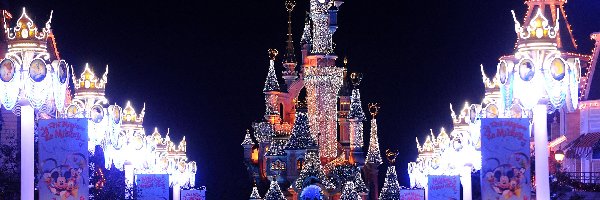 Disneyland, Światła, Paryż, Zamek