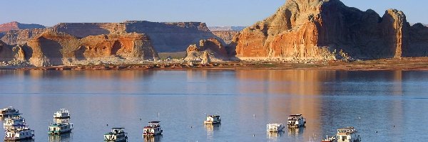 Jezioro, Góry, Łódki, Arizona