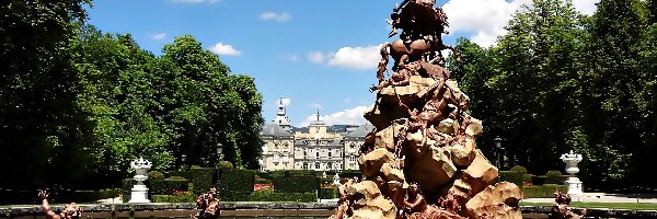 Pałac, Sadzawka, Królewski, Madryt, Park, Posąg, Fontanna