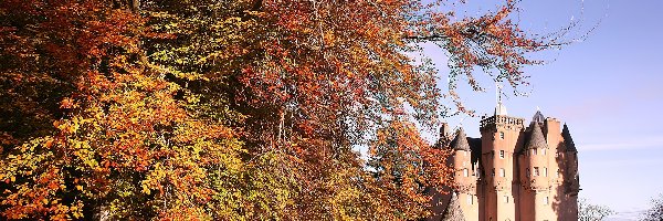 Jesień, Zamek, Drzewo, Szkocja, Craigievar