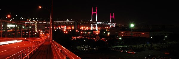 Oświetlone, Nocą, Miasto, Światła, Kolorowe