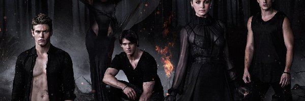 Noc, Michael Trevino, Steven R McQueen, The Vampire Diaries, Pamiętniki wampirów, Bohaterowie, Las, Candice Accola, Ogień