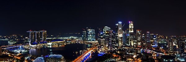 Miasto, Światła, Noc, Singapur