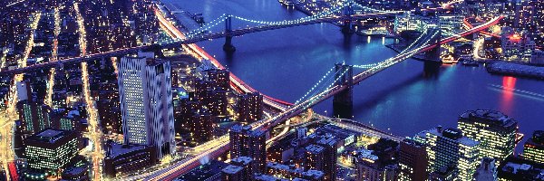 Rzeka, Miasto, Mosty, USA, Noc
