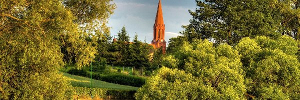 Park, Pomost, Jezioro, Kościoła, Wieża