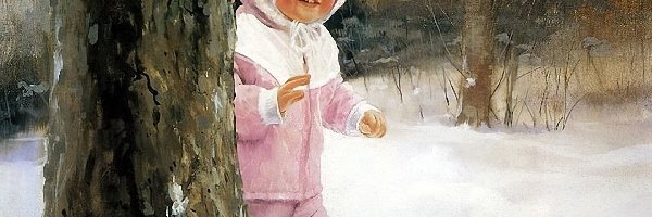 Dziecko, Śnieg, Drzewo, Zolan, Donald