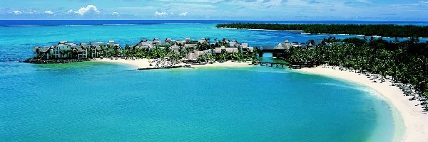 Morze, Palmy, Hotele, Mauritius, Plaża